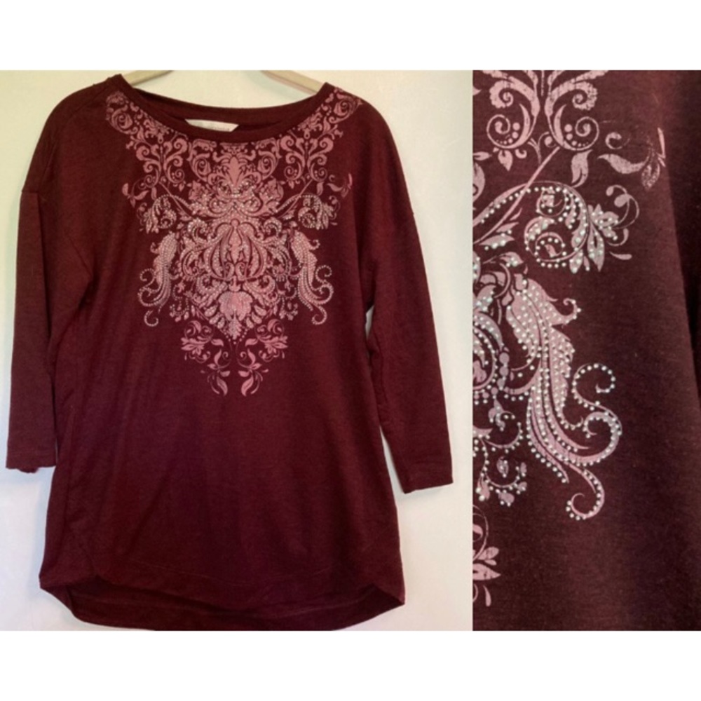 Christopher & Banks graphic rhinestone 3/4 tee